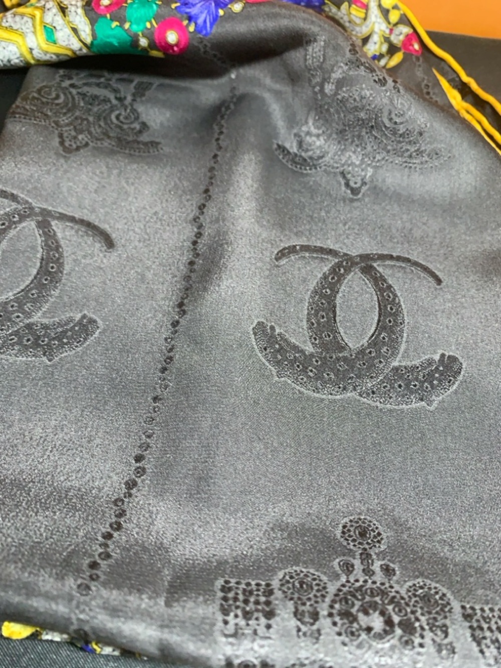 Cartier Gray Silk Scarf with Yellow Edge